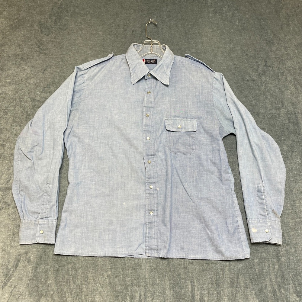 Brigade by Arrow Shirt Mens XL Blue Long Sleeve Button-Up Chest Pockets Casual